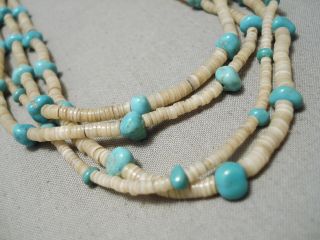 VERY RARE EARLY VINTAGE NAVAJO SKY BLUE TURQUOISE NATIVE AMERICAN NECKLACE OLD 3