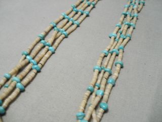 VERY RARE EARLY VINTAGE NAVAJO SKY BLUE TURQUOISE NATIVE AMERICAN NECKLACE OLD 4