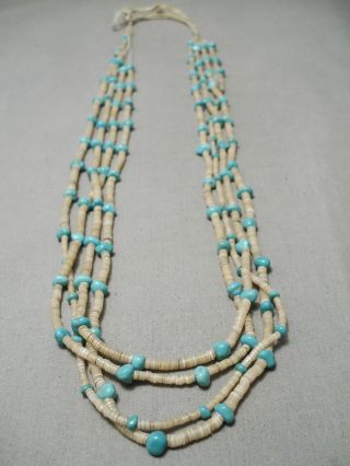 VERY RARE EARLY VINTAGE NAVAJO SKY BLUE TURQUOISE NATIVE AMERICAN NECKLACE OLD 7