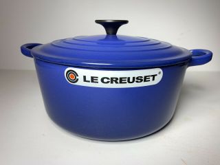 Vintage Le Creuset E Round Dutch Oven Blue Enamel Cast Iron With Lid 4.  5 Qt