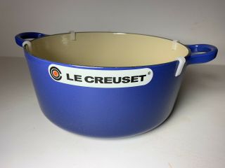 Vintage Le Creuset E Round Dutch Oven Blue Enamel Cast Iron with Lid 4.  5 Qt 5