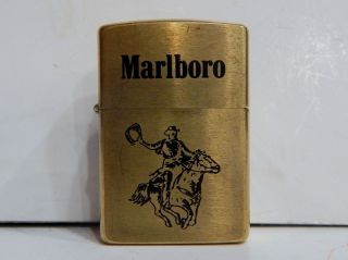 Vtg Zippo Brass Lighter Marlboro Cowboy On Horse