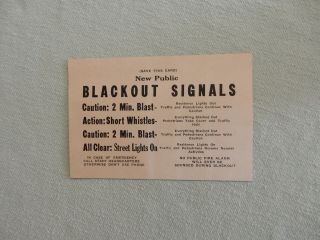 Wwii Us Public Blackout Signals Card Caution Action All Clear