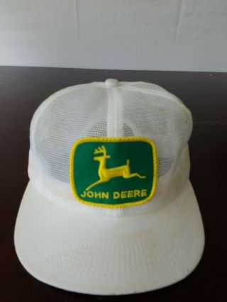 Vintage John Deere Patch White All Mesh Snapback Trucker Hat Usa K - Prod