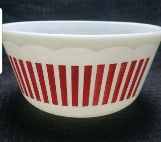 Vintage Hazel Atlas Milk Glass Candy Stripe Scalloped Edge 8 " Mixing Bowl
