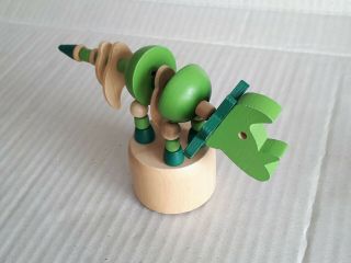 Wooden Dinosaur Bones Skull Two Tone Green Push Button Pushup Puppet Movable Toy 5