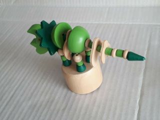 Wooden Dinosaur Bones Skull Two Tone Green Push Button Pushup Puppet Movable Toy 6