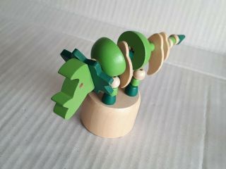Wooden Dinosaur Bones Skull Two Tone Green Push Button Pushup Puppet Movable Toy 7