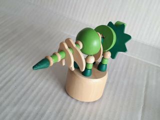 Wooden Dinosaur Bones Skull Two Tone Green Push Button Pushup Puppet Movable Toy 8