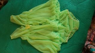 Vintage 1960s Bright Green Sheer Double Chiffon Baby Doll & Panties Set Medium
