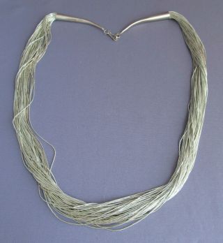Vintage Long Old Pawn Liquid Silver Sterling Multi Strand (50) Bead Necklace 24 "