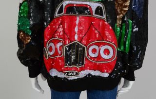 RARE Vintage 80s sequin beaded novelty Rolls Royce car bomber jacket M L XL 7