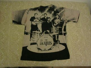 Vintage The Beatles All Over Print Tshirt Tee Mens Sz Xl Band Distressed 90s