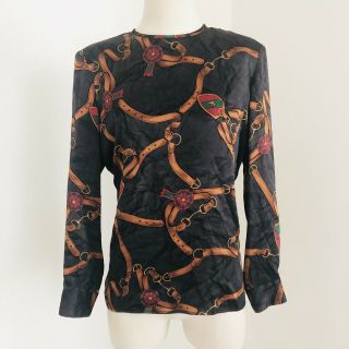 Gucci Vintage Size 46 Large Silk Shirts Blouse Equestrian Horse Bridle Italy