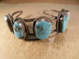 Vintage Sterling Silver & Turquoise Cuff Bracelet,  Unsigned,  23g