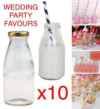 2,  4,  6,  10,  16,  20,  30,  50 x 250ml Glass Mini MILK VINTAGE PARTY WEDDING BOTTLES LIDS 5