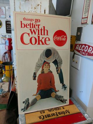 Vintage Coca - Cola Coke Cardboard Poster Litho Display Sign 1963 16”x27”