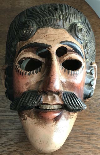 Vintage Hand Carved Guatemalan Dance Mask " Baile De Los Mexicanos " 1960 