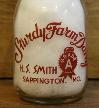 Milk Bottle Vintage Sturdy Farm Dairy H.  S.  Smith Sappington Mo Rare Old