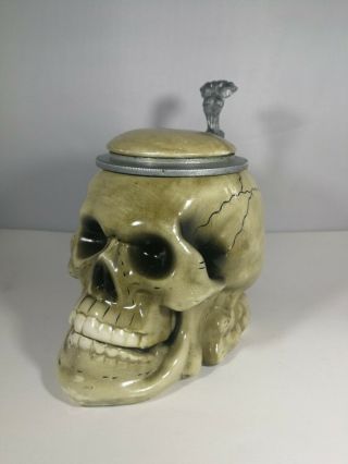 Antique Vintage Skull Character German Beer Lidded Stein 0.  5 Litre