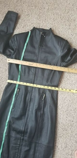 Vintage 90s Newport News Long Sleeve Black Zip Up Leather Maxi Dress Jacket 6