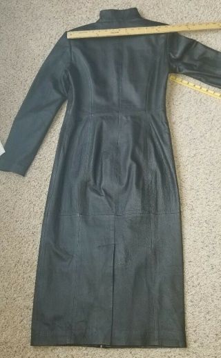 Vintage 90s Newport News Long Sleeve Black Zip Up Leather Maxi Dress Jacket 8