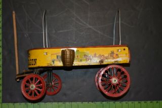 Rare Vintage Tin Litho Toy Frontier Days Prairie Wagon Western