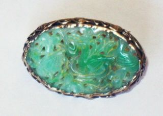 Vintage 14 K W/g Jade Broach - 1 X 1 1/2 Inch