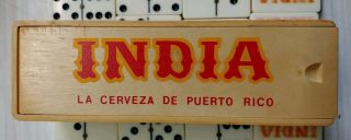 Cerveza India,  De Puerto Rico Vintage.  Dominos.  (dominos) Caja En Reciba.