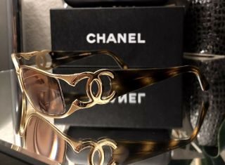 Vintage Chanel Sunglasses 4024 Gold Brown Tortoise Eyeglasses Frames Very Rare