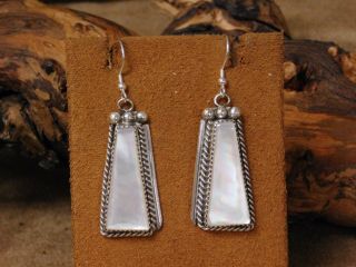Vintage Navajo Sterling Silver Mother Of Pearl Wire Earrings