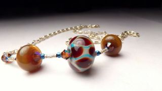 Vtg Italy Italian Hand Blown Art Glass Sterling Silver Bead Necklace 18 "
