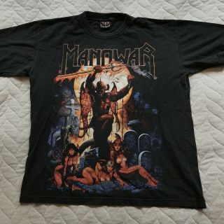 Vintage Manowar Brothers Of Metal Band Concert T - Shirt Mens Size M/l Solid Black