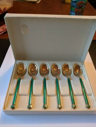 Set Of 6 David Andersen Norway Sterling Enamel Demitasse Spoons Box
