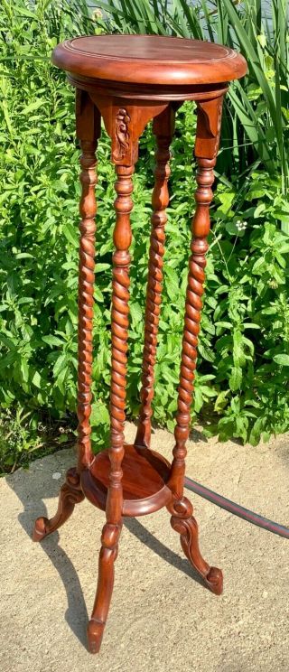 Vtg Antique Spindle Barley Twist Wood Wooden Plant Stand Pedestal Table