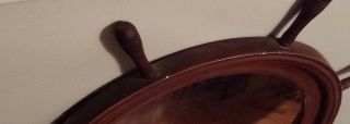 RARE Antique Round CONVEX MIRROR w/Wood Frame Ship Steering Wheel Design 10