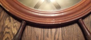 RARE Antique Round CONVEX MIRROR w/Wood Frame Ship Steering Wheel Design 5