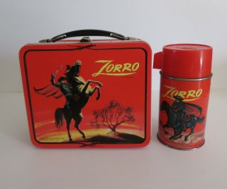 1966 Vintage Rare Zorro " Red Sky " Lunchbox Thermos Nr C9,  Wow