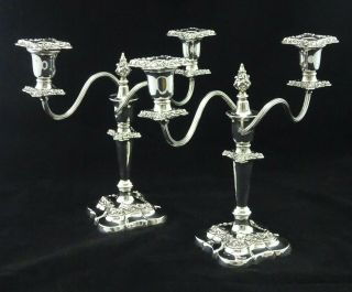 Pair Heavy English 2 Sconce Ornate Candleabra Silver Plate On Copper Sheffield