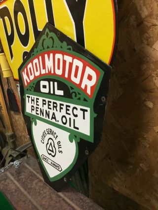 VINTAGE CITIES SERVICE KOOLMOTOR OIL DOUBLE SIDED PORCELAIN METAL GAS OIL SIGN 2