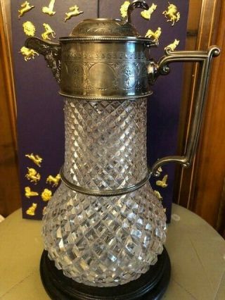 Antique William Hutton And Sons Silver Plate And Cut Glass Claret Jug Sheffield