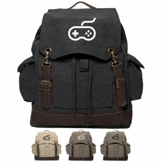 Nintendo Controller Vintage Canvas Rucksack Backpack With Leather Straps