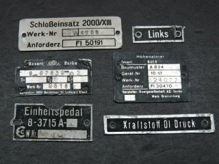 6 Vintage German Aircraft Part Data Plates