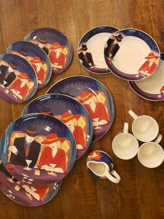 SET Vintage Sango Cafe Americana Coffee Mugs Plates Bowls Creamer Cups 4911 2