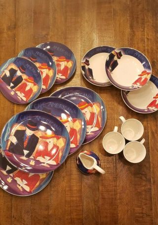 SET Vintage Sango Cafe Americana Coffee Mugs Plates Bowls Creamer Cups 4911 4