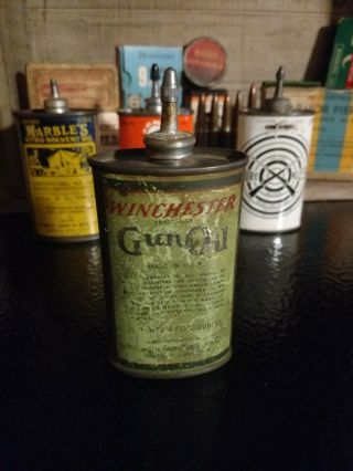 Rare Vintage Green Winchester Gun Oil Tin Can Lead Top Handy Oiler