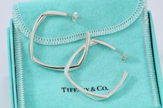 RARE Tiffany & Co Sterling Silver Frank Gehry Torque Square LARGE Hoop Earrings 12