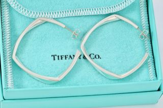 RARE Tiffany & Co Sterling Silver Frank Gehry Torque Square LARGE Hoop Earrings 2