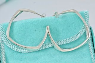 RARE Tiffany & Co Sterling Silver Frank Gehry Torque Square LARGE Hoop Earrings 4