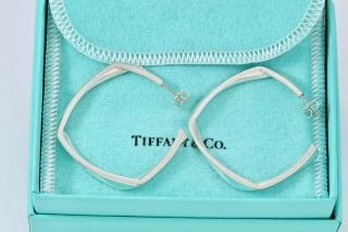 RARE Tiffany & Co Sterling Silver Frank Gehry Torque Square LARGE Hoop Earrings 5